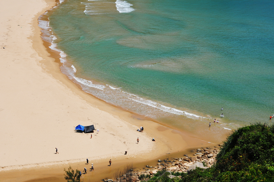 Mon Beach at the foothill of the Dai Lanh Cape in Dong Hoa District, which is considered a perfect place for camping.