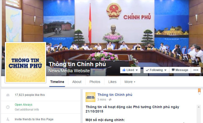 Vietnamese government starts providing information on Facebook
