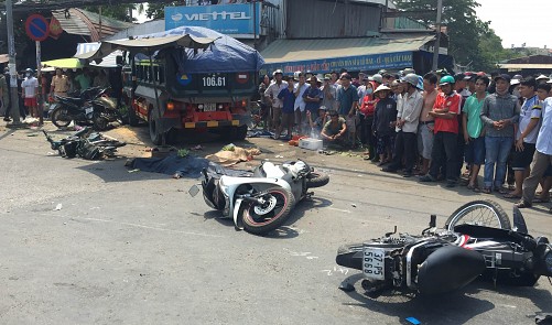 Two killed as tipper truck crashes into crowd after descending bridge in Vietnam