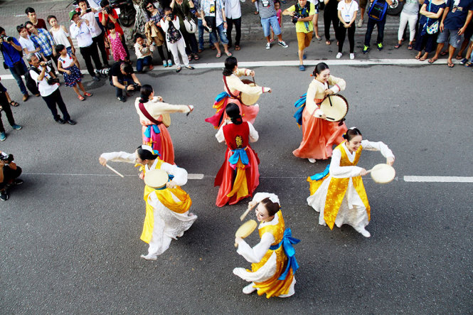 South Korean dancers are pictured in an performance.