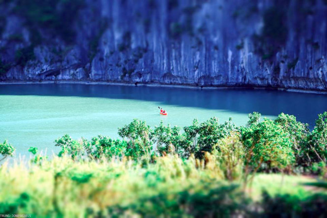 Kayaking on the island’s lake.