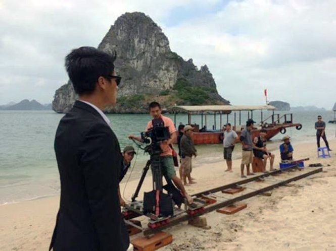 A film crew shoots on the island.