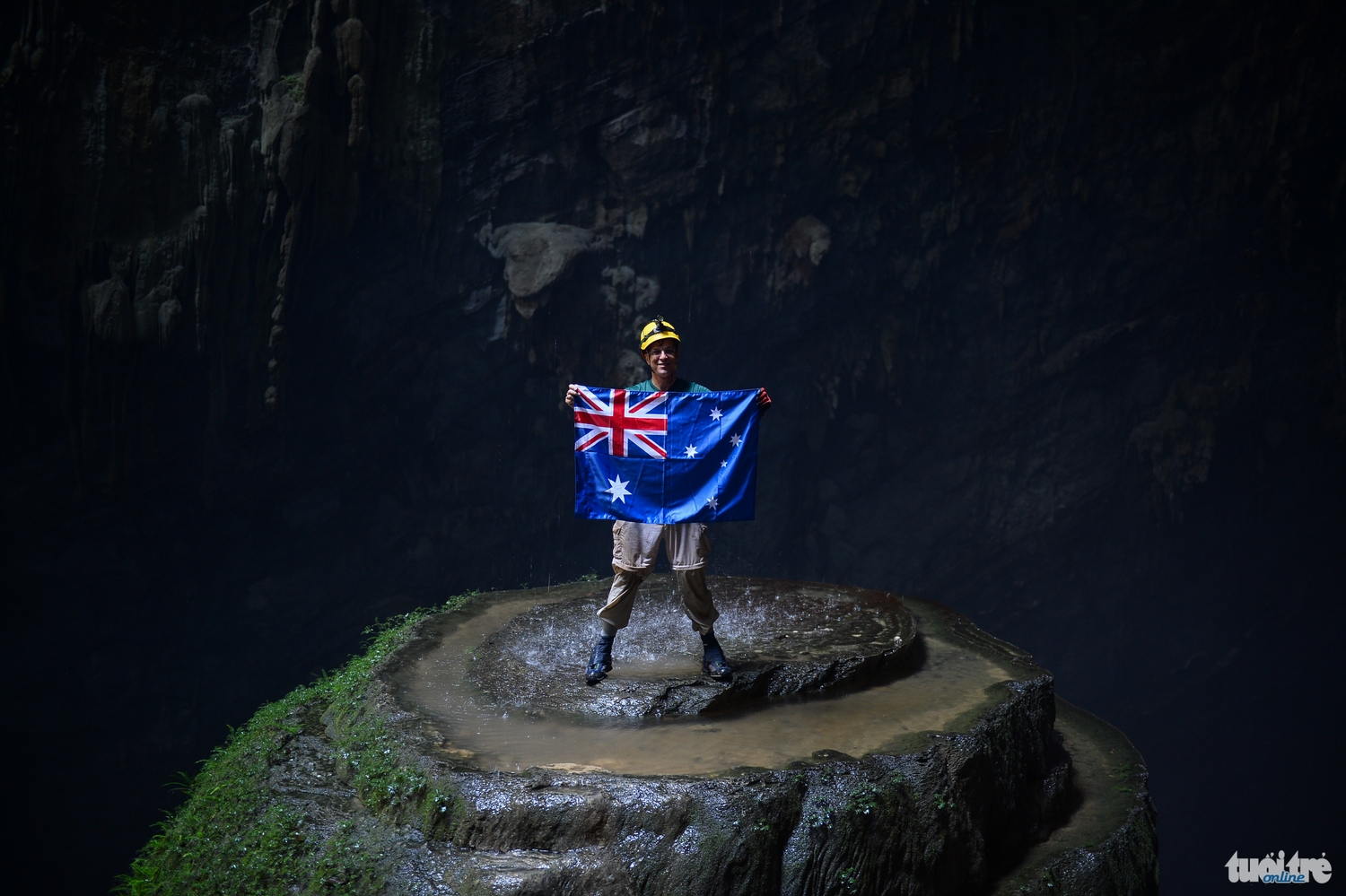 Australian Ambassador Hugh Borrowman stands on the famous “heaven rock” of Son Doong Cave.