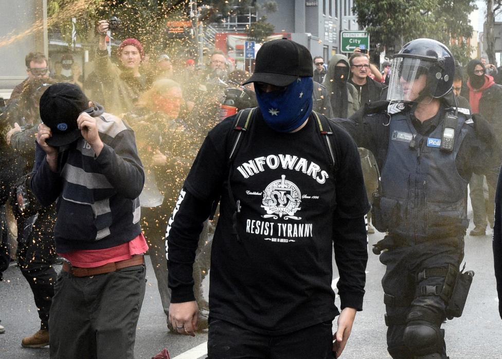 Australia police use pepper spray as nationalists clash with anti-racism protesters
