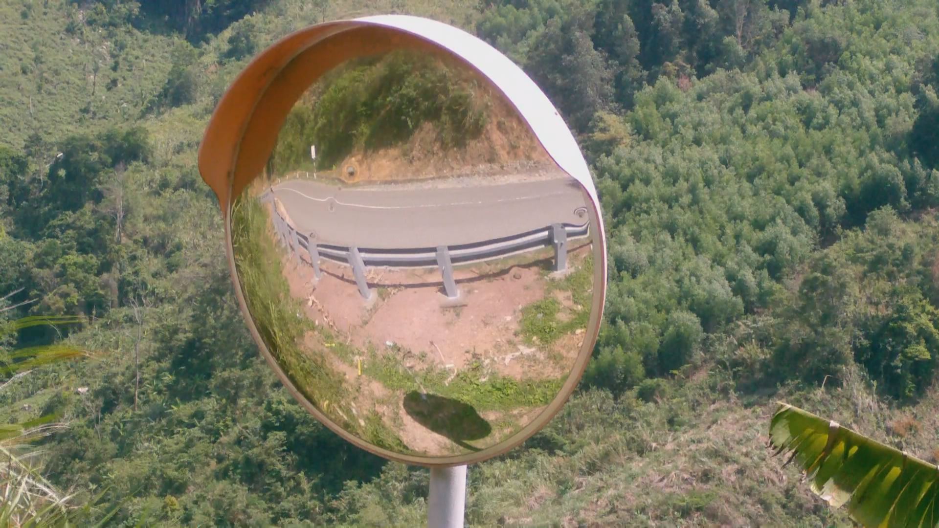 Convex mirrors installed on Phuong Hoang Mountain Pass in southern Vietnam