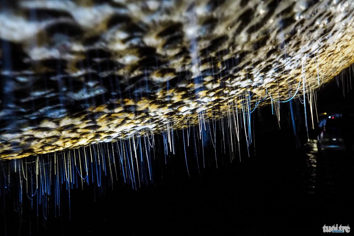 Thousands of ‘rock silk’ threads hang from the cave walls.