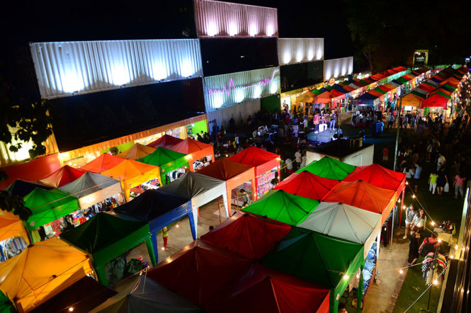 Shipping containers transformed into booths at Saigon entertainment space