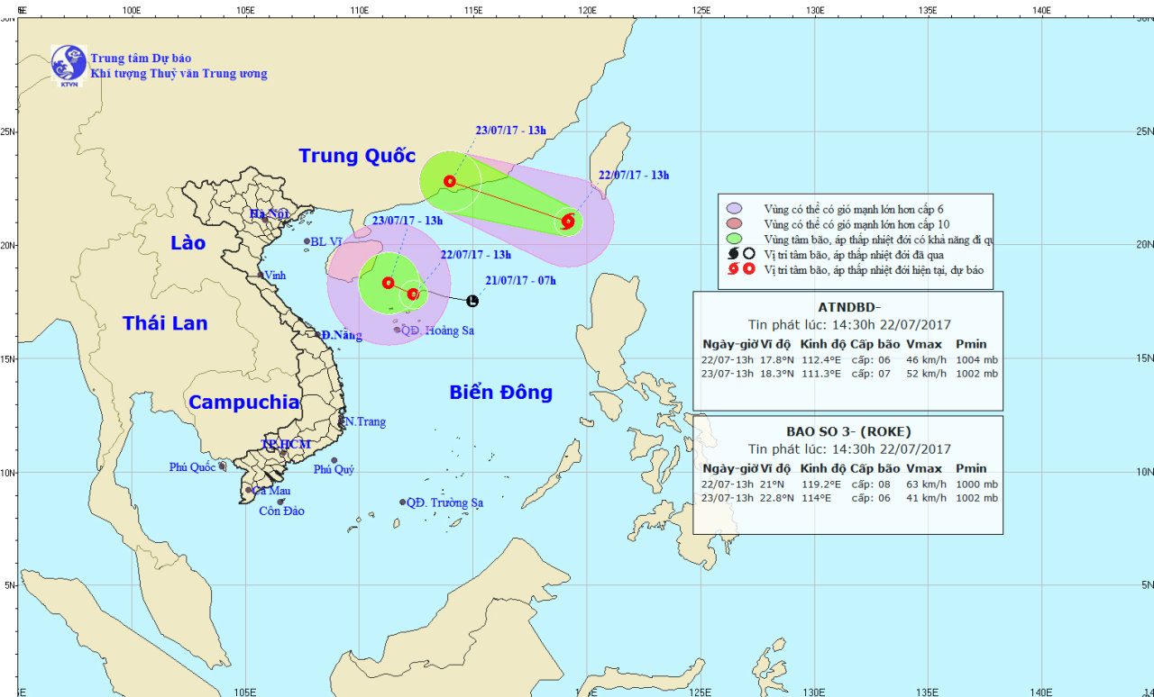 Tropical depression, Storm Roke threaten East Vietnam Sea