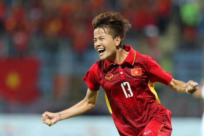 Vietnam's Nguyen Thi Muon celebrates after scoring.