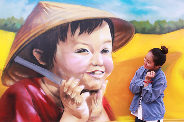 Colorful graffiti on kindergarten walls in Vietnam