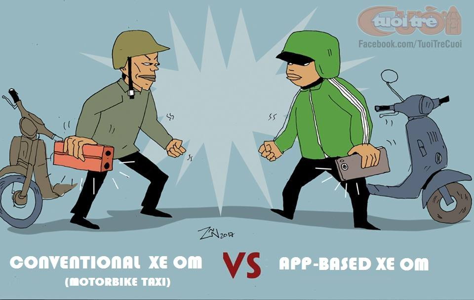 Cartoon: 'Xe om' vs. Grabbike in Vietnam