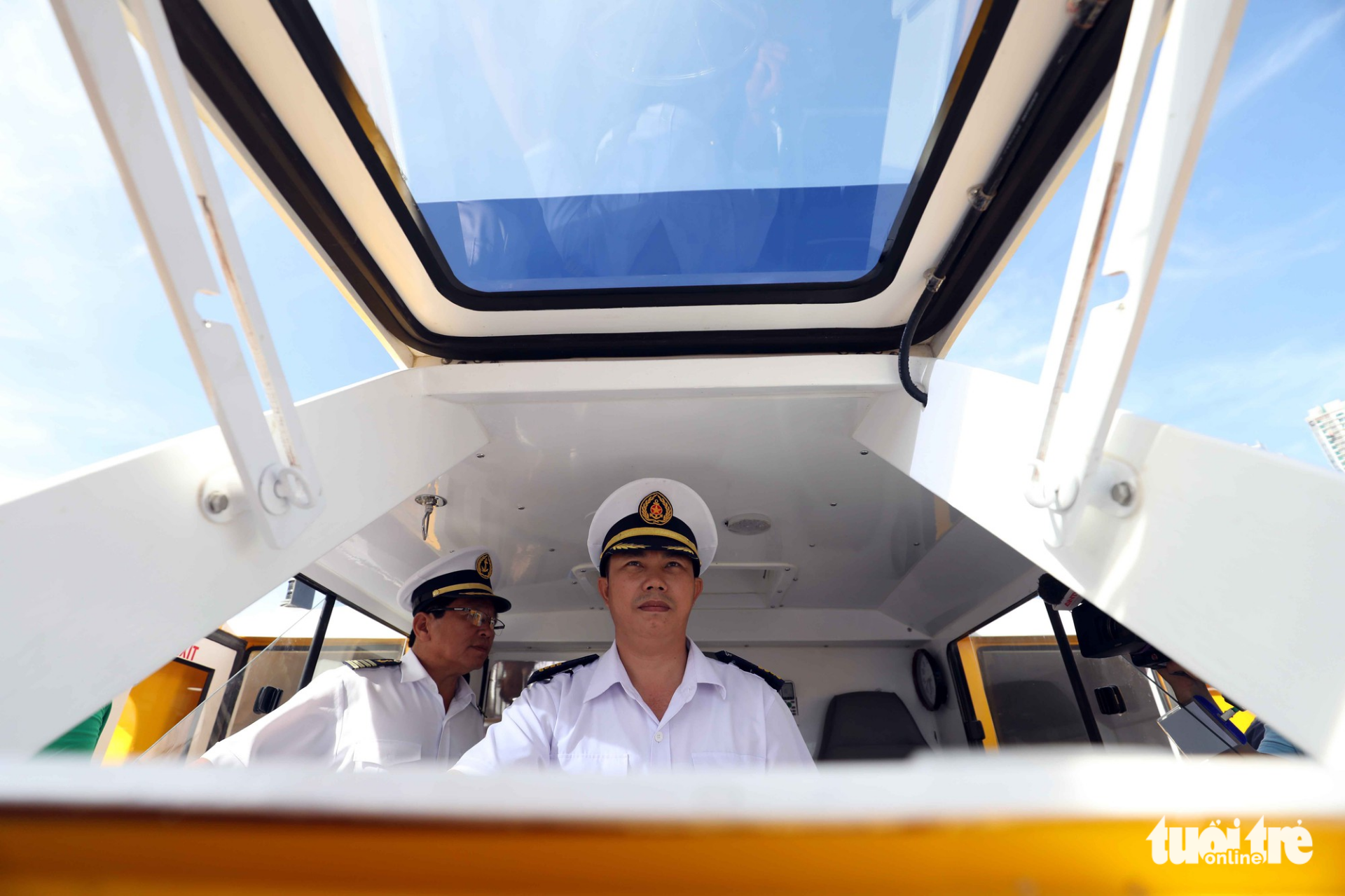 A captain steers the boat along the route No. 1.