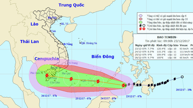 ​Typhoon Tembin to enter East Vietnam Sea tonight