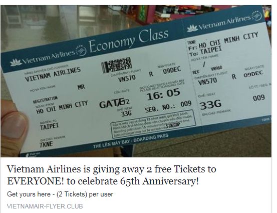 Vietnam’s national airline cautions against complimentary tickets