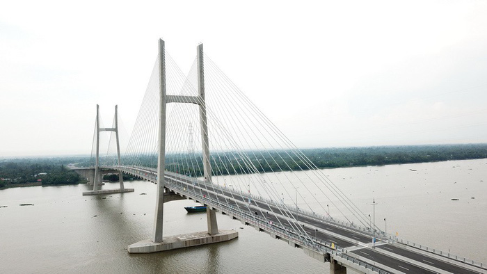 The Cao Lanh Bridge in Dong Thap Province, Vietnam, is seen the aerial perspective. Photo: Tuoi Tre