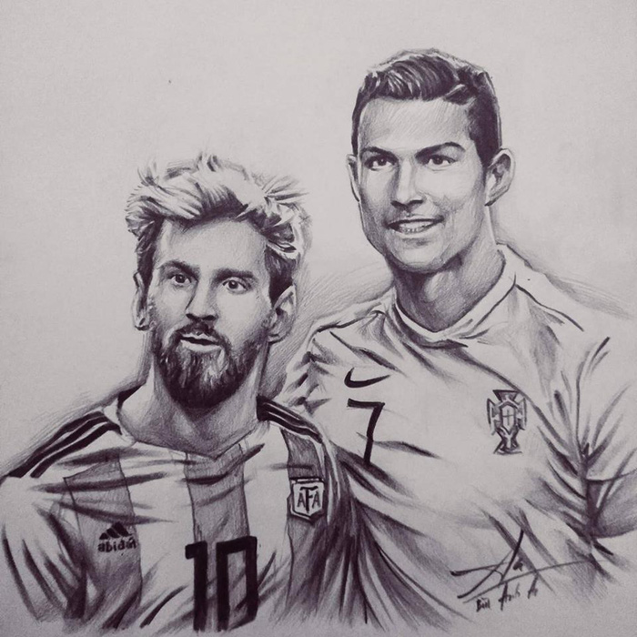 Messi & Ronaldo Chess Drawing Messi Ronaldo 