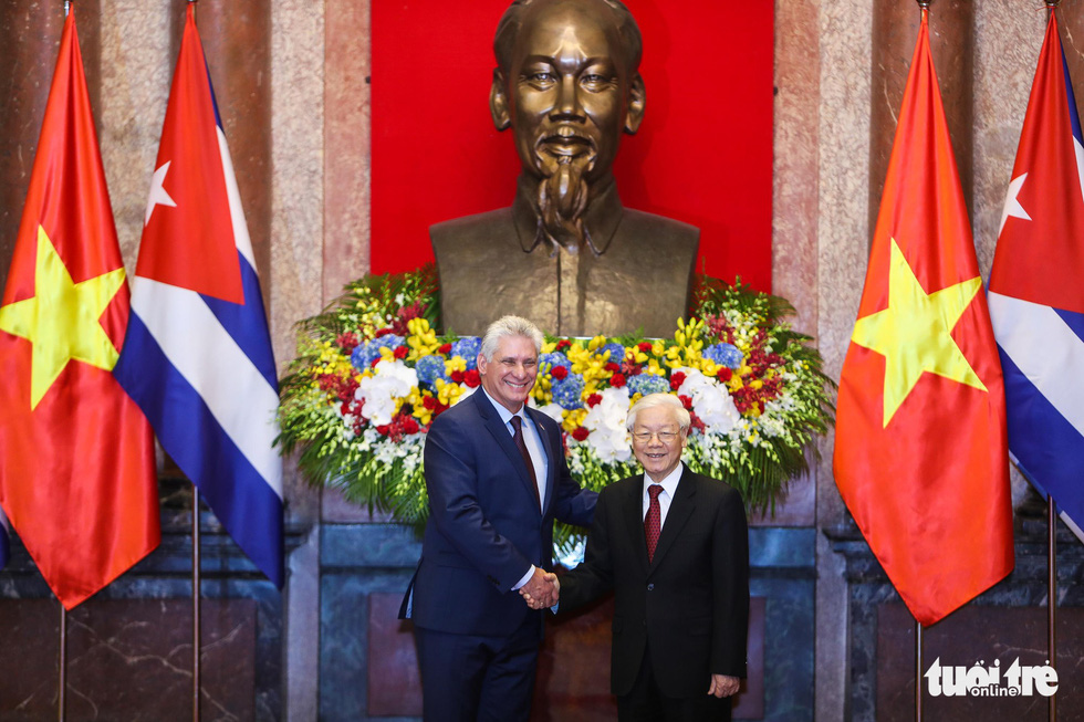 Cuban President Miguel Diaz-Canel welcomed in Hanoi