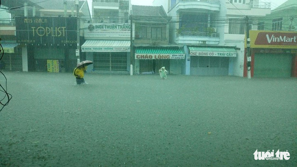 Rain triggered by tropical depression floods streets in Nha Trang