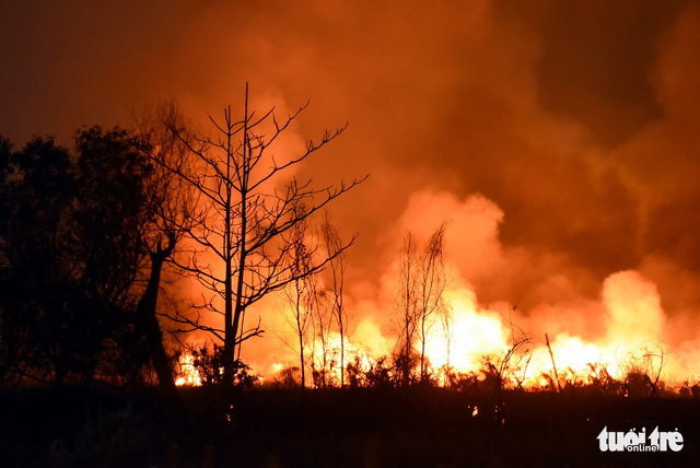 Locals take fright at grassland fire in southern Vietnam
