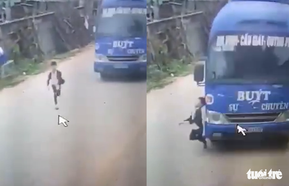 Six-year-old boy nearly hit by bus after jaywalking in central Vietnam