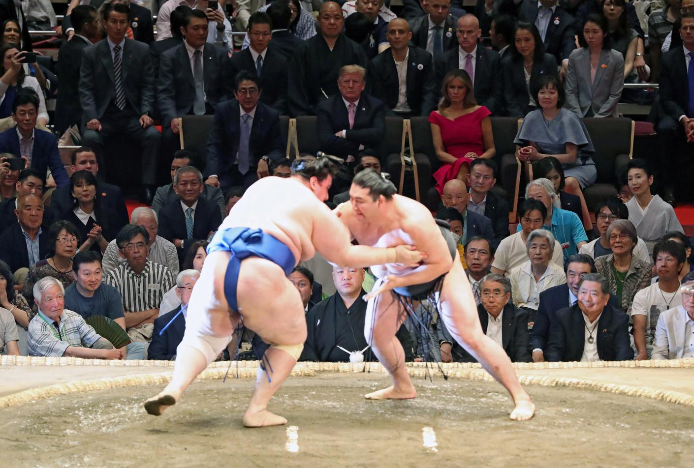 Trade beef aside, Trump and Abe bond over burgers, sumo and golf