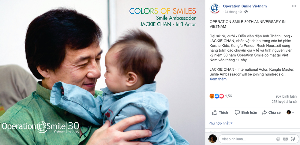 Operation Smile bashed for inviting Jackie Chan, an alleged ‘nine-dash line’ supporter, to Vietnam