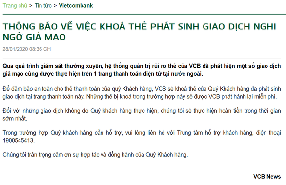 Vietcombank freezes several accounts after unauthorized overseas transactions
