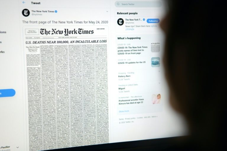 NYTimes marks grim US virus milestone with front page victim list