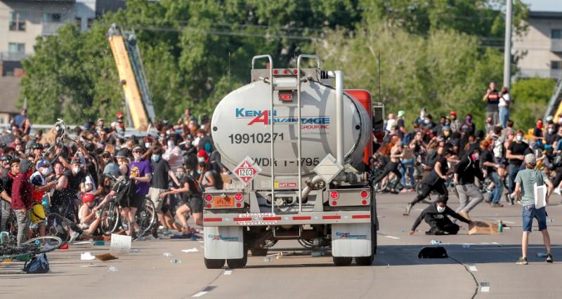 Tanker truck drives into protesters as U.S. cities fear another night of violent protests