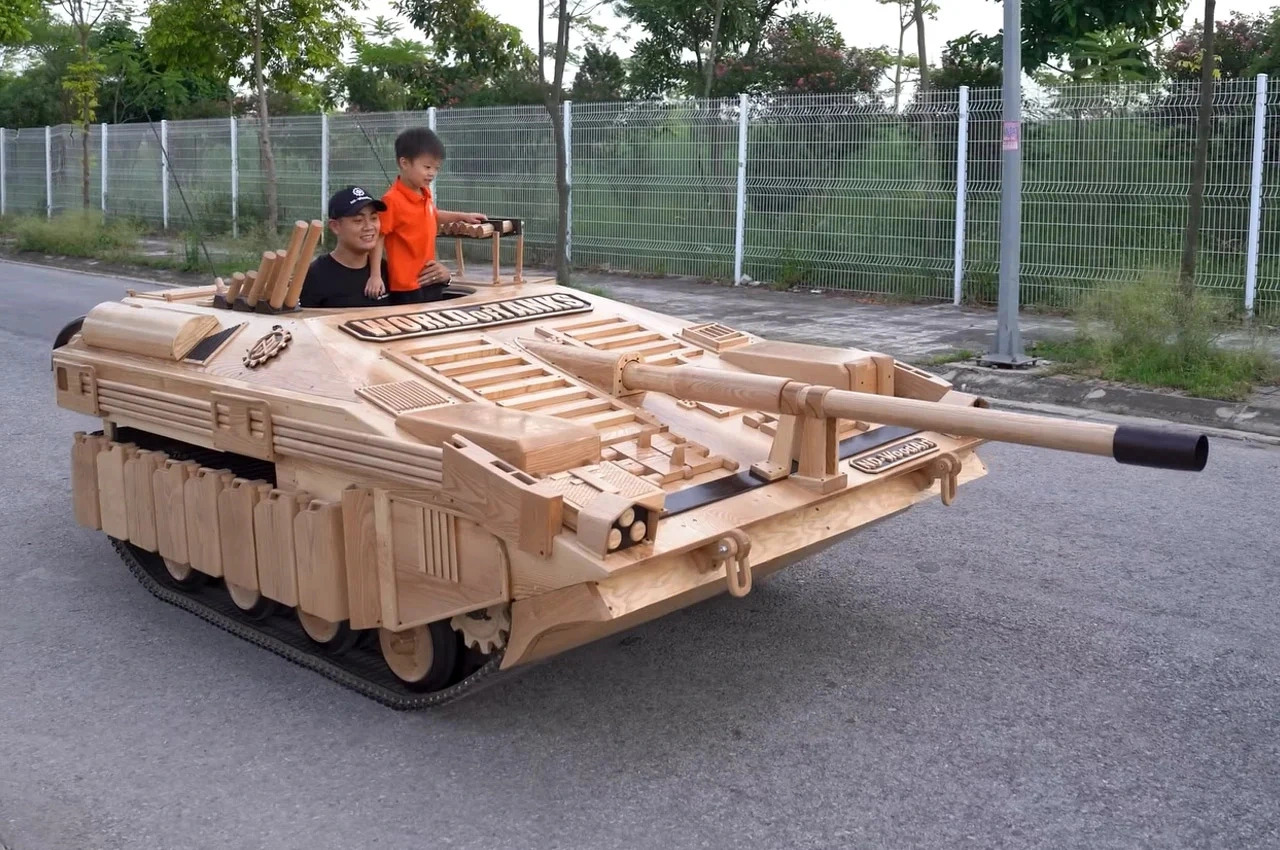 Vietnamese father builds life-sized wooden tank for son