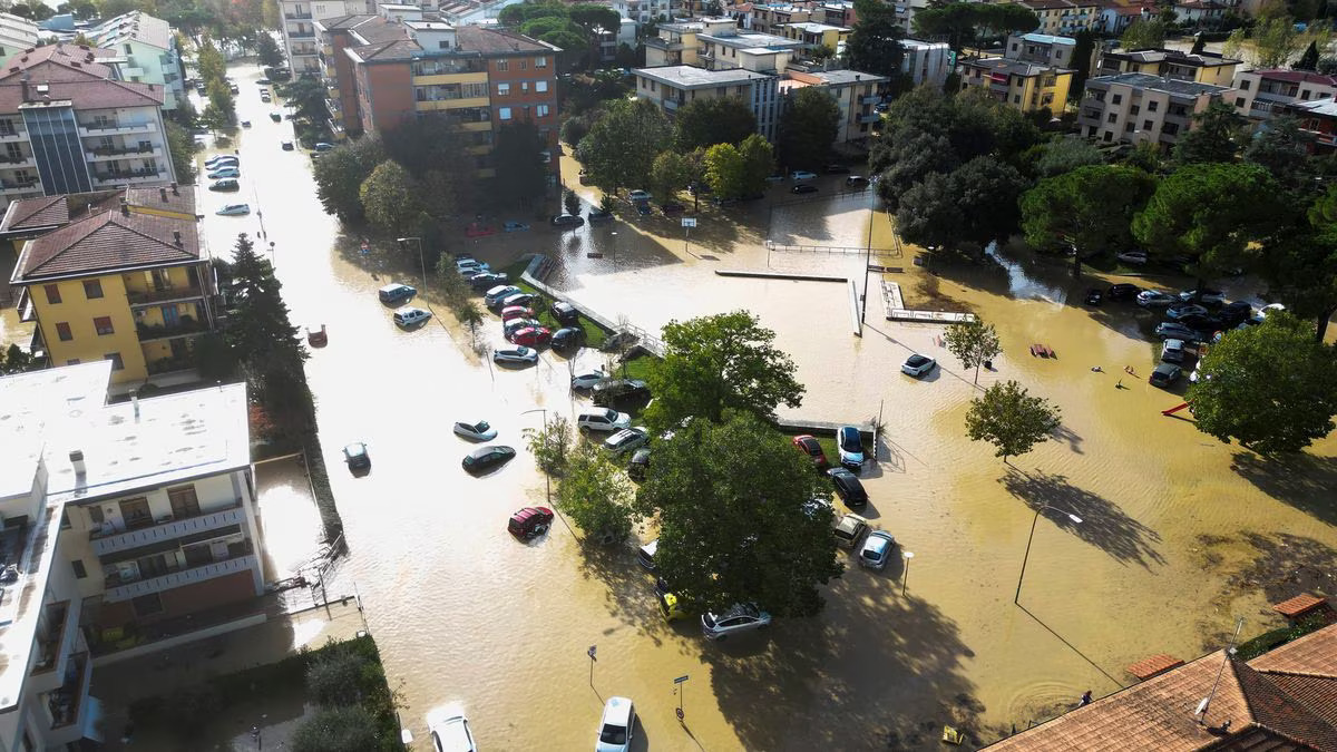 Aerial view of flooded streets in the aftermath of Storm Ciaran, in Campi Bisenzio, in Tuscany region, Italy, November 3, 2023. Photo: Reuters