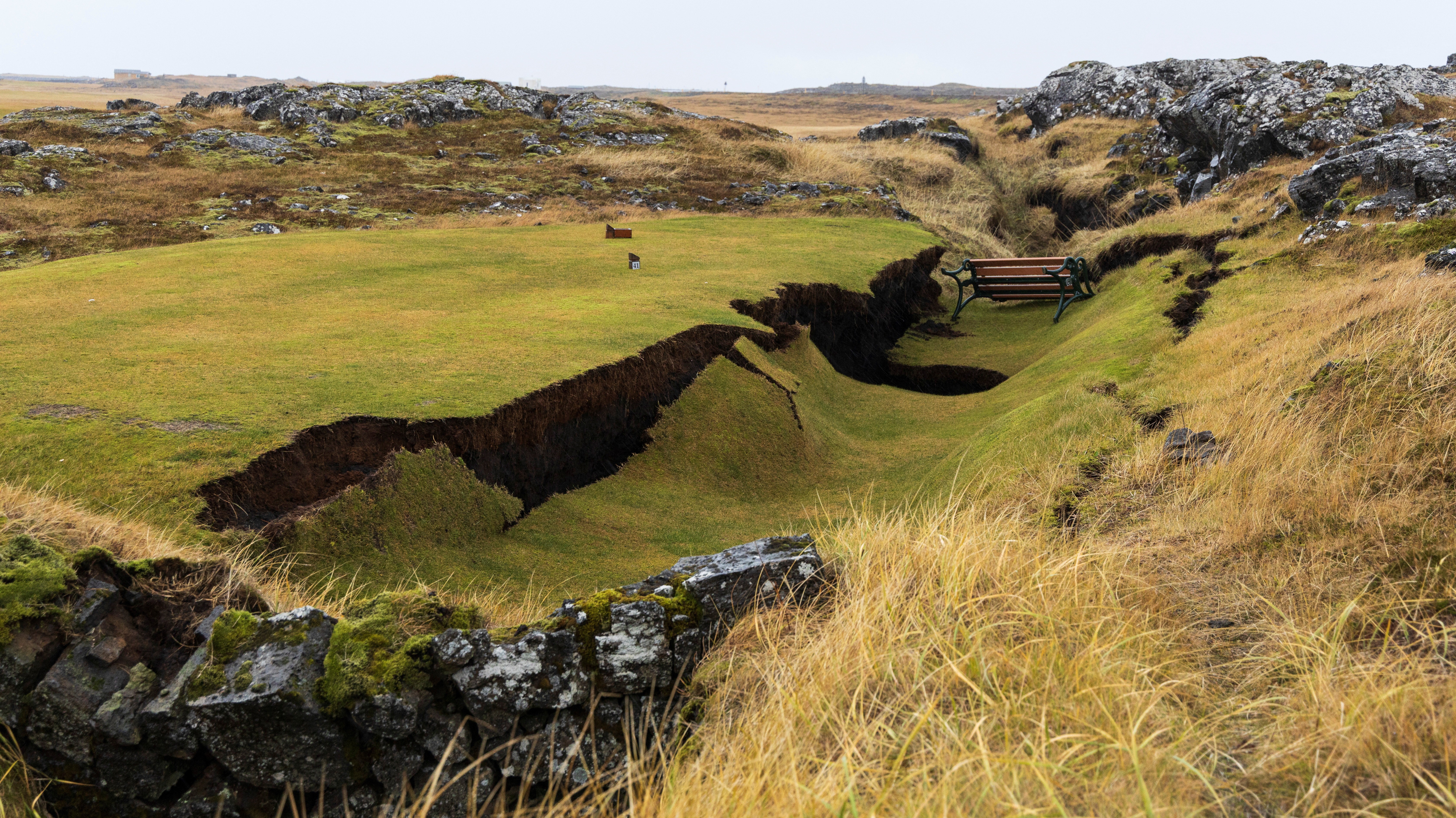 A general view of damage due to volcanic activity at a golf course, in Grindavik, Iceland November 11, 2023. Photo: Reuters