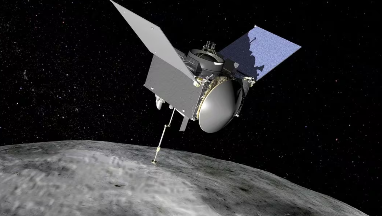 The OSIRIS-REx spacecraft that traveled to the near-Earth asteroid Bennu and brought back a sample to Earth for study is seen in an undated NASA artist rendering. The spacecraft, being renamed OSIRIS-APEX, is now headed for a rendezvous with another near-Earth asteroid called Apophis. Photo: Reuters