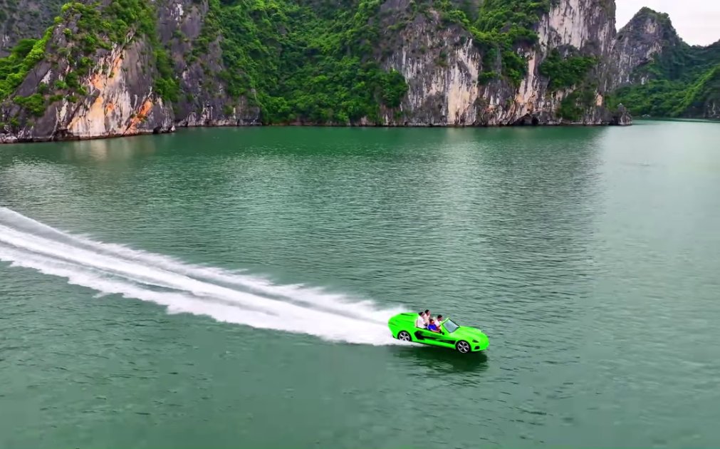 A screenshot from a video shows that people on the ‘water supercars’ do not wear life jackets while the vehicles are running at a high speed.