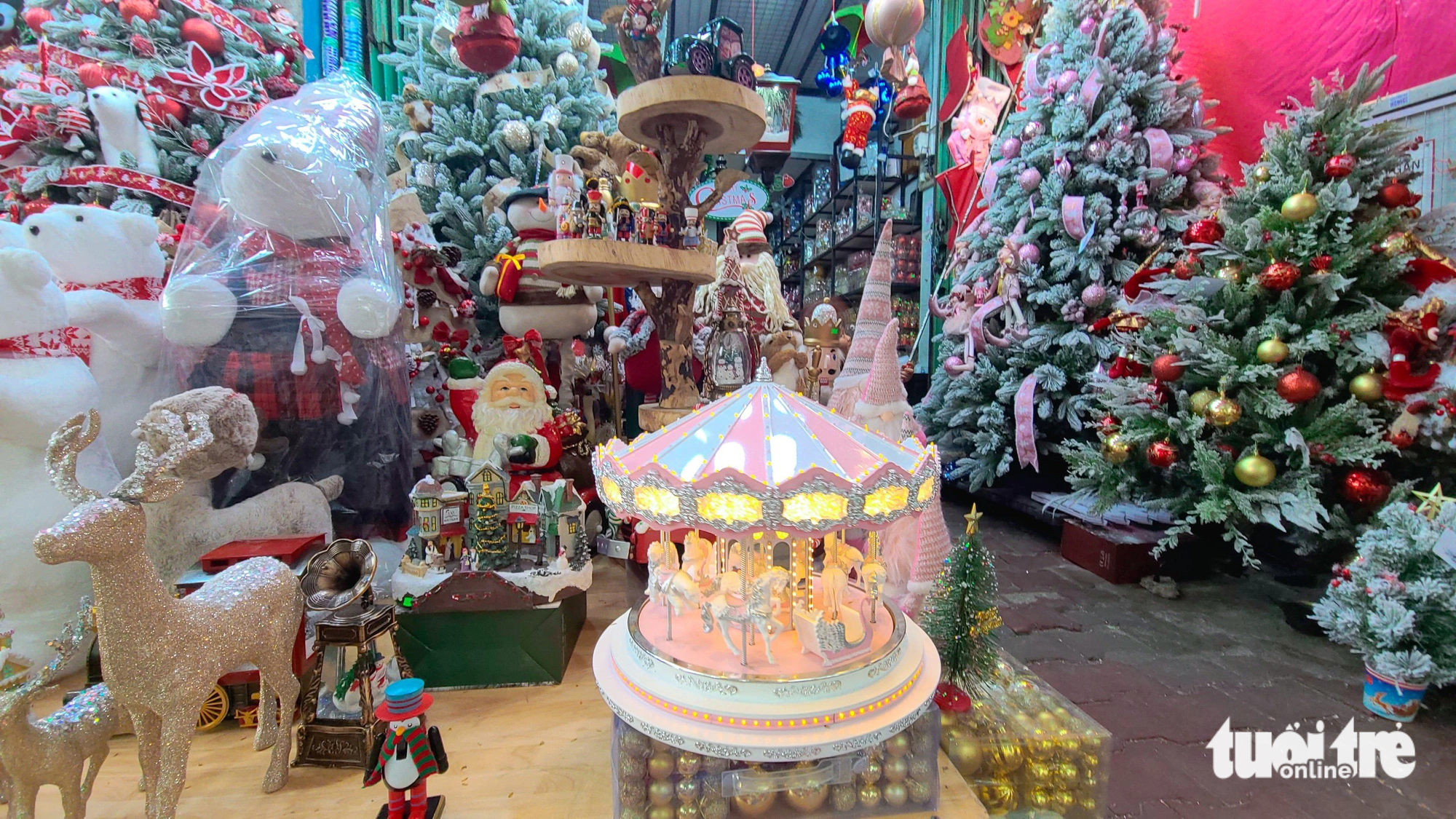 Christmas decorations are displayed at a shop in Ho Chi Minh City. Photo: Nhat Xuan / Tuoi Tre