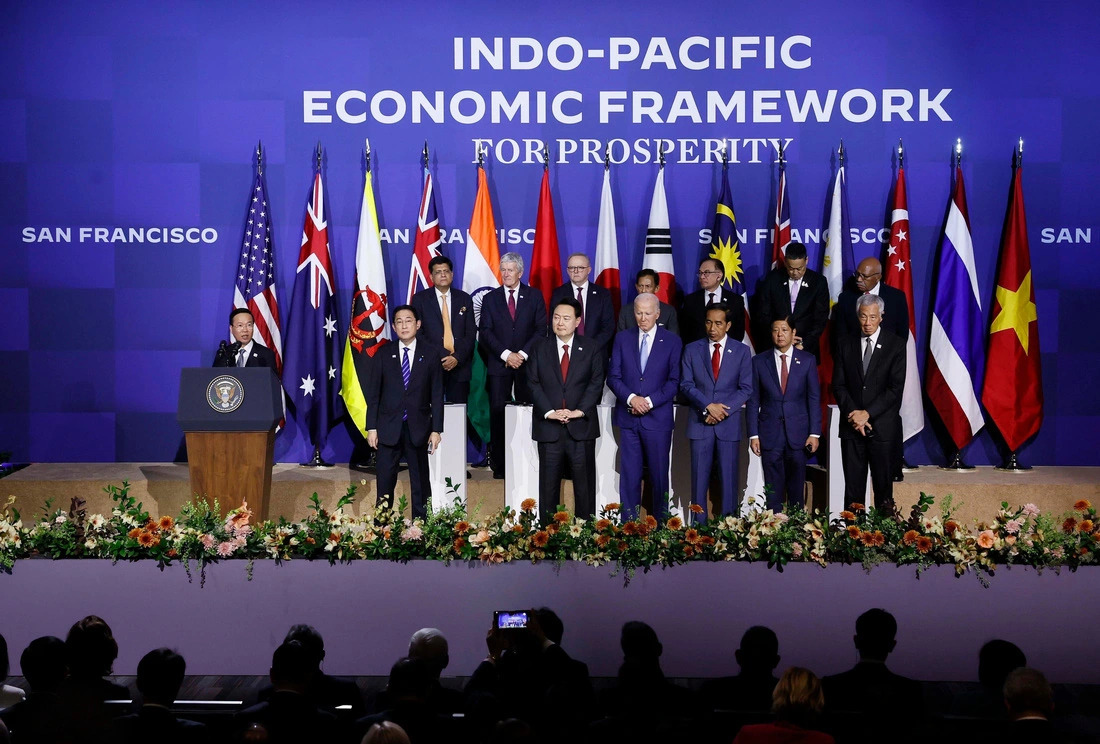 Vietnamese State President Vo Van Thuong delivers a speech at a meeting on the Indo-Pacific Economic Framework for Prosperity (IPEF) in San Francisco, November 16, 2023 (U.S. time). Photo: Vietnam News Agency