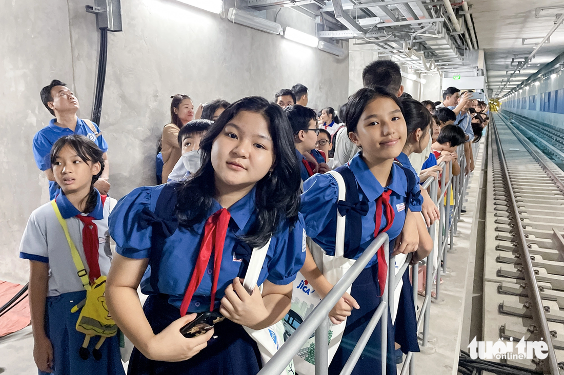 Elementary school students visit underground metro station in Ho Chi Minh City