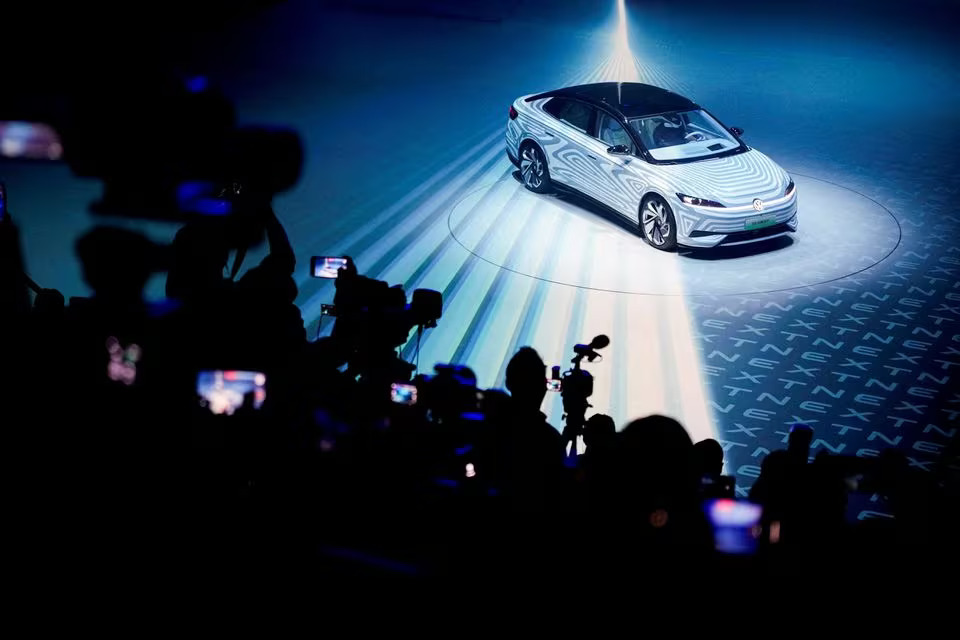 <em>A Volkswagen electric vehicle is debuted at an event ahead of the Shanghai Auto Show, in Shanghai, China April 17, 2023. Photo: </em>Reuters