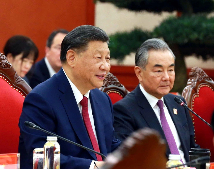 Chinese General Secretary and President Xi Jinping speaks at the talks with Vietnam’s Party General Secretary Nguyen Phu Trong in Hanoi on December 12, 2023. Photo: VNA