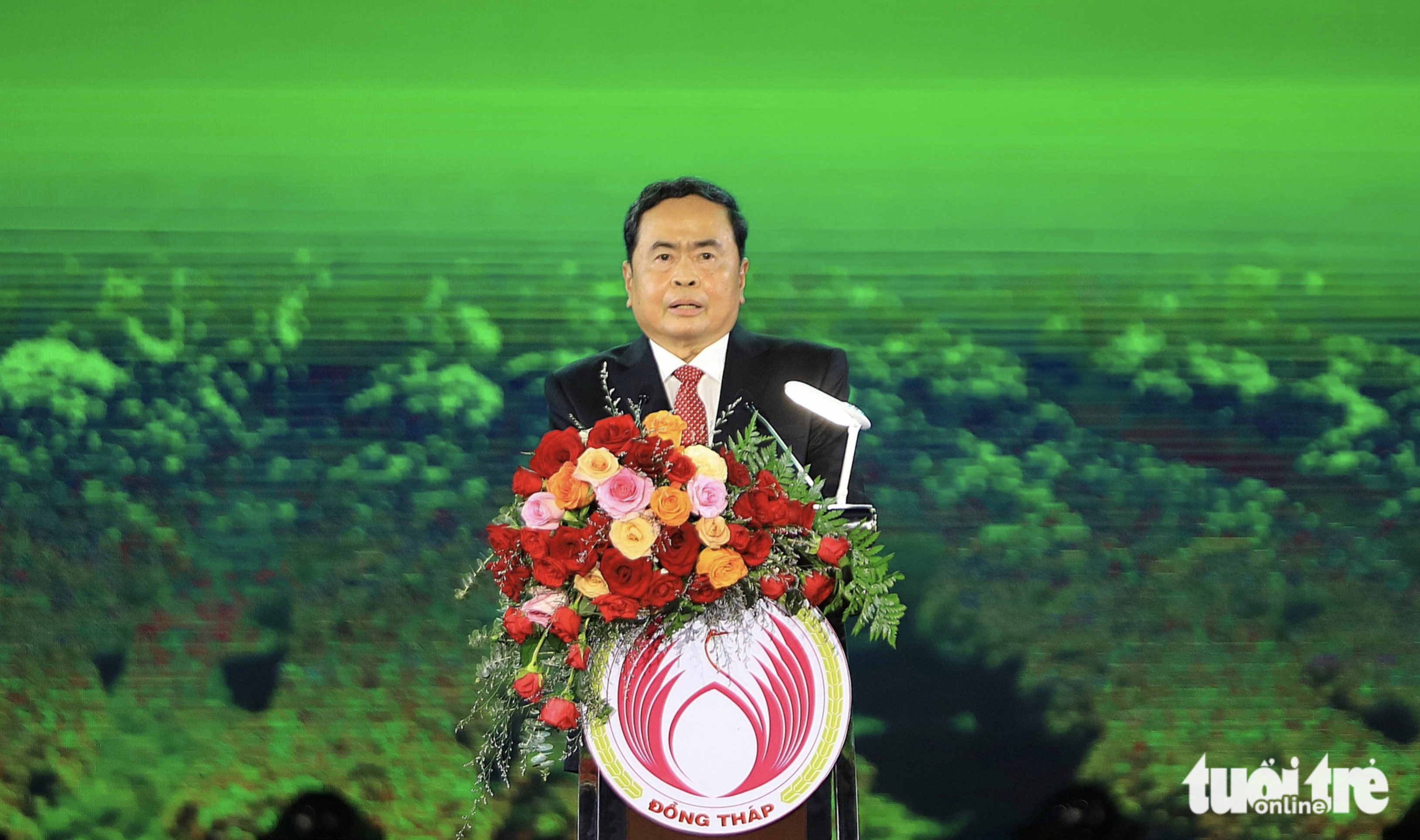 Tran Thanh Man, permanent vice chairman of Vietnam’s lawmaking National Assembly, speaks at the opening ceremony of the Sa Dec ornamental flower festival in Dong Thap Province, southern Vietnam. Photo: Dang Tuyet / Tuoi Tre