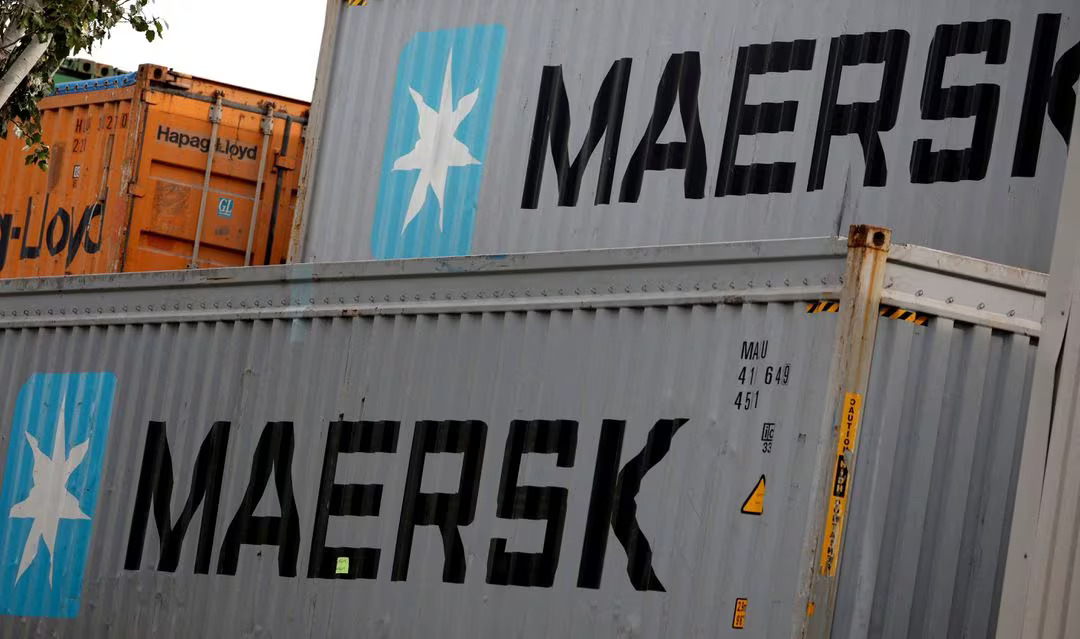 Maersk's logo is seen in stored containers at Zona Franca in Barcelona, Spain, November 3, 2022. Photo: Reuters