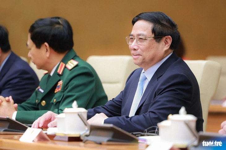 Vietnamese Prime Minister Pham Minh Chinh is seen at the talks with his Laotian counterpart Sonexay Siphandone in Hanoi on January 6, 2024. Photo: Hai Nguyen / Tuoi Tre