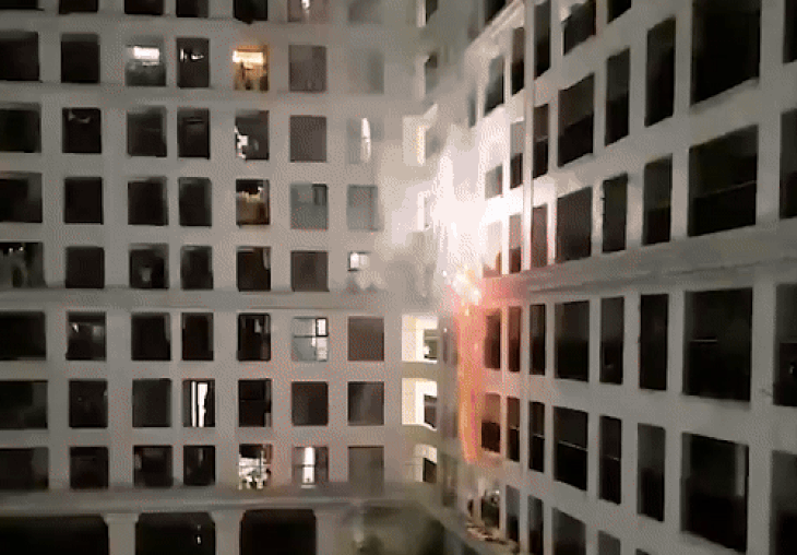 In Vietnam, fireworks set off on apartment balcony regardless of fire safety rules