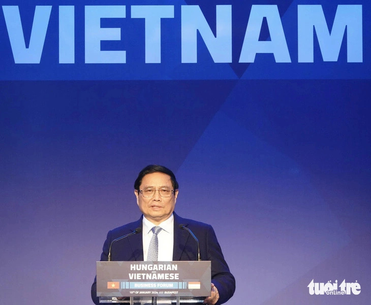 Vietnamese Prime Minister Pham Minh Chinh speaks at the Vietnam - Hungary Business Forum in Budapest, Hungary, on January 19, 2023. Photo: Quynh Trung / Tuoi Tre