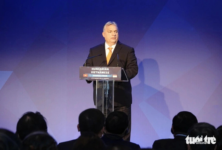 Hungarian Prime Minister Viktor Orbán speaks at the Vietnam - Hungary Business Forum in Budapest, Hungary, on January 19, 2023. Photo: Quynh Trung / Tuoi Tre