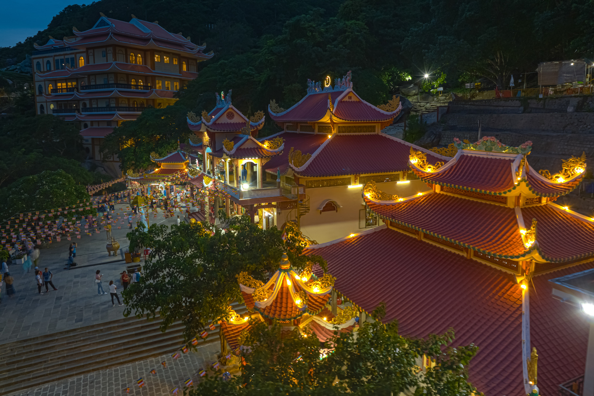 The Linh Son Thanh Mau (Mother Goddess of the Mountain) temple at night on Ba Den Mountain in Tay Ninh Province, southern Vietnam. Photo: Supplied