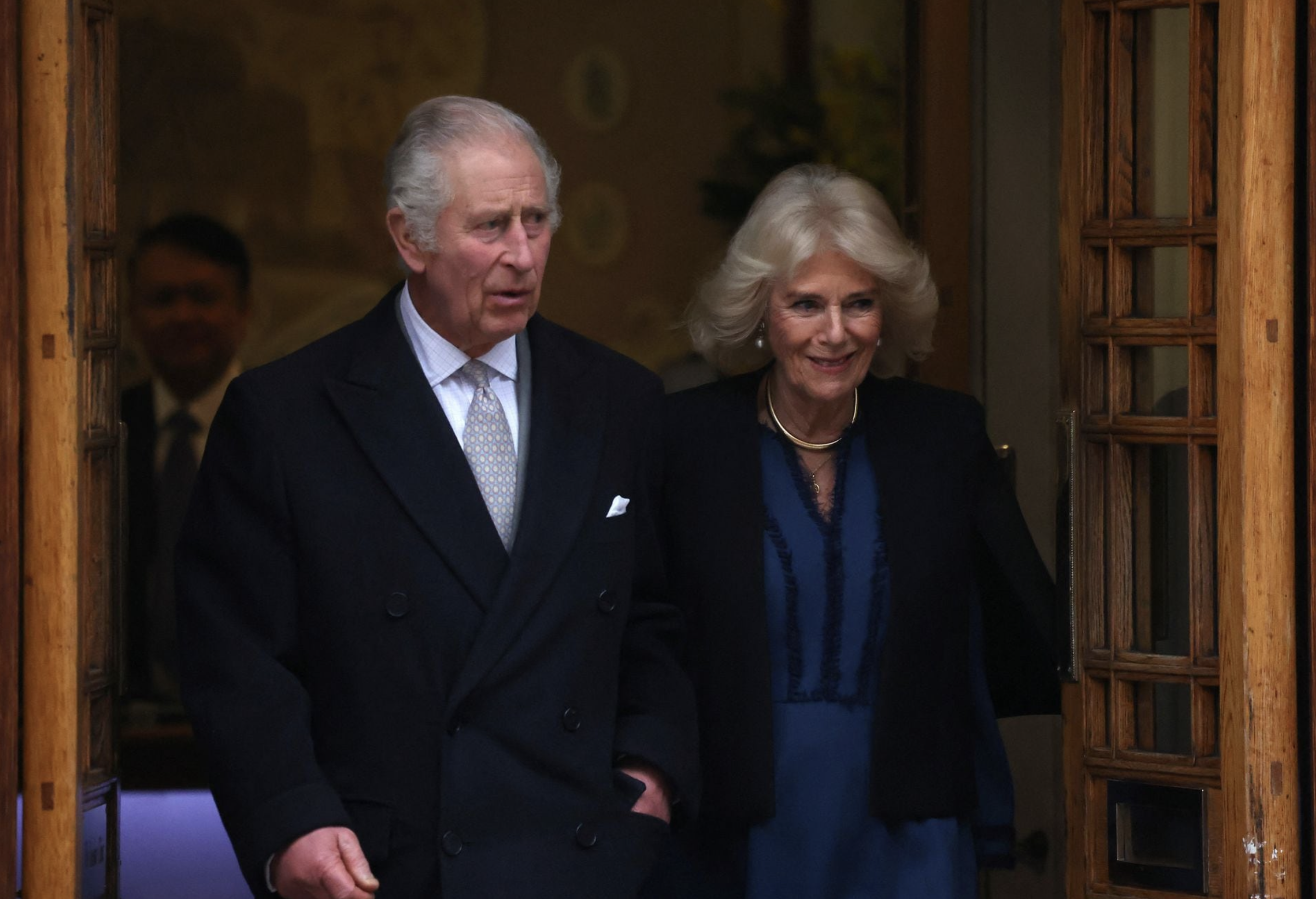 Britain's King Charles leaves the London Clinic with Britain's Queen Camilla after receiving treatment for an enlarged prostate, in London, Britain January 29, 2024. Photo: Reuters
