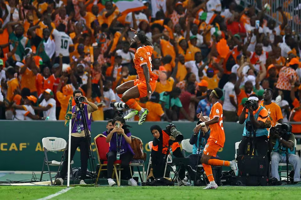 Soccer Football - Africa Cup of Nations - Final - Nigeria v Ivory Coast - Stade Olympique Alassane Ouattara, Abidjan, Ivory Coast - February 11, 2024 Ivory Coast's Franck Kessie celebrates scoring their first goal. Photo: Reuters