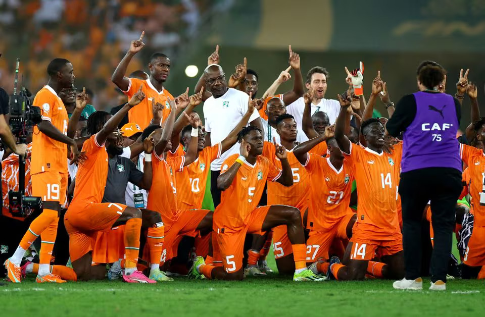 Soccer Football - Africa Cup of Nations - Final - Nigeria v Ivory Coast - Stade Olympique Alassane Ouattara, Abidjan, Ivory Coast - February 11, 2024 Ivory Coast players celebrate after the match. Photo: Reuters