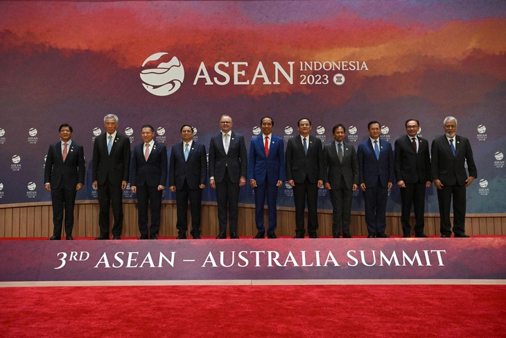 The leaders of Australia, ASEAN member states and Timor Leste pose for a group photo at the 3rd ASEAN-Australia Summit held in Indonesia in 2023. Photo: ASEAN